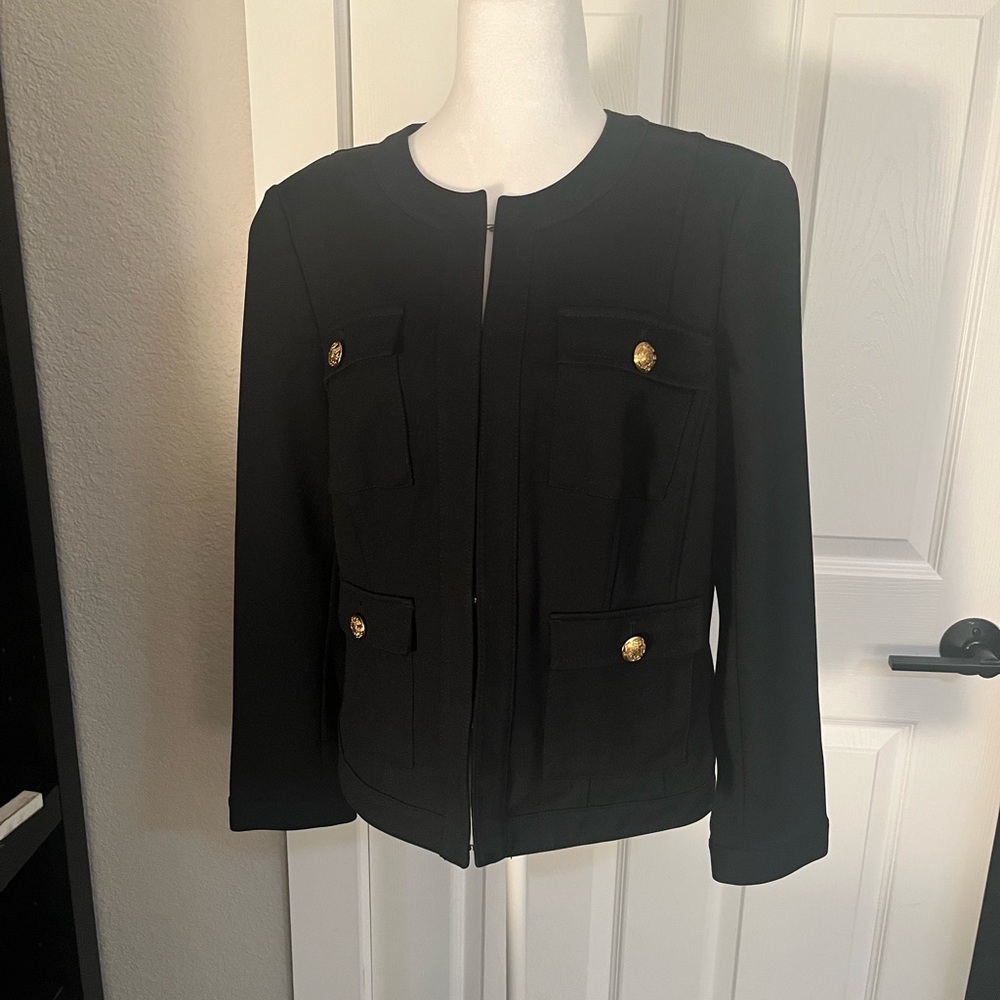 White House Black Market Black Blazer with Gold Accents